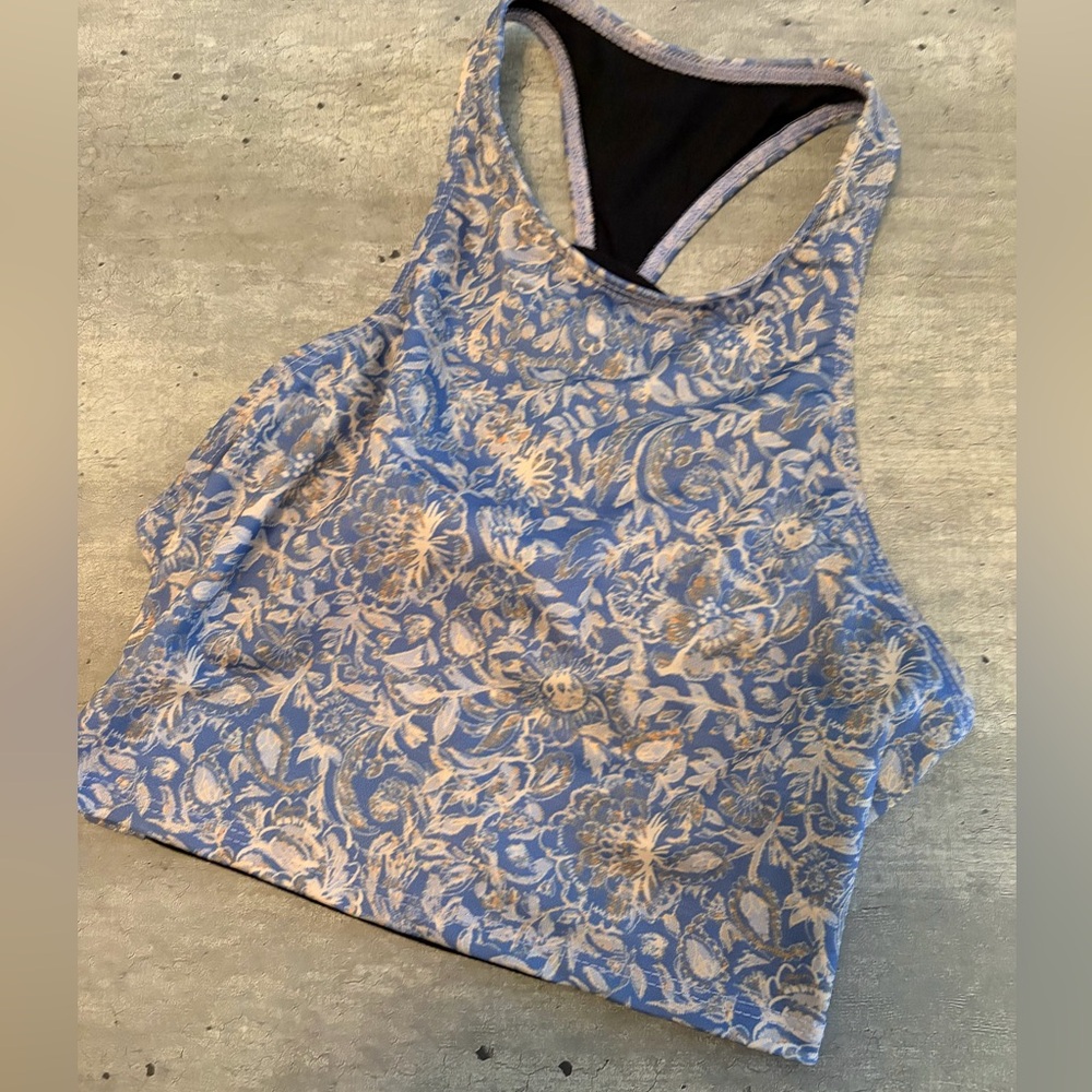 FP Movement + Onzie Blue and White Patterned Sports Bra Size S/M